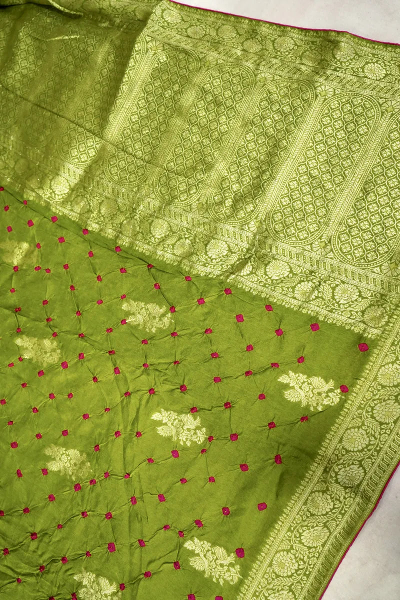 TEAL BLUE COLOR GAJJI SILK BANDHANI SAREE