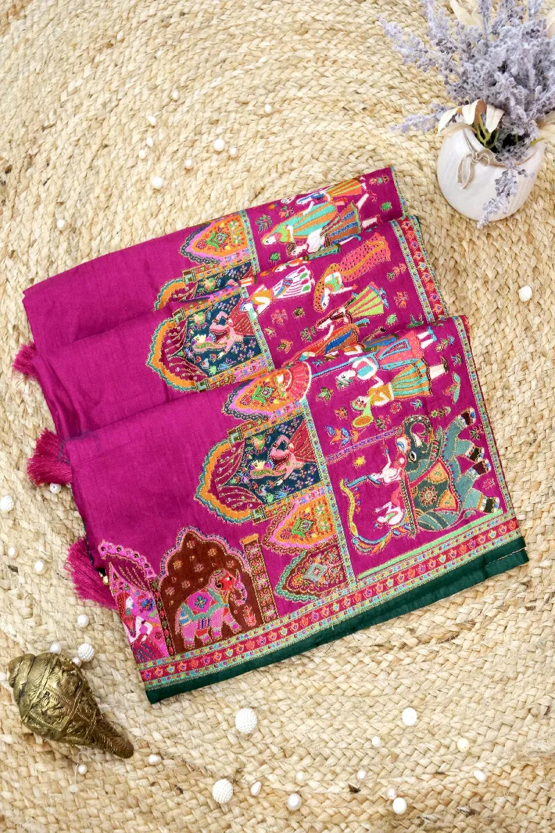 PINK COLOR CREPE SILK PASHMINA SAREE