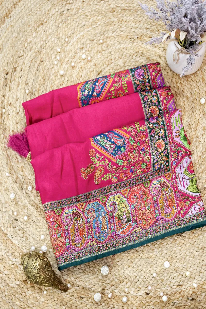 PINK COLOR CREPE SILK PASHMINA SAREE