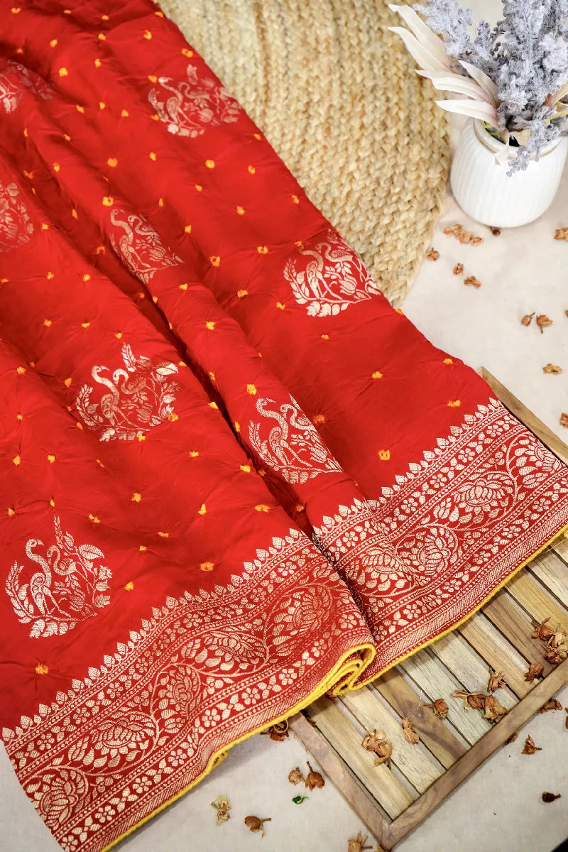TEAL BLUE COLOR GAJJI SILK BANDHANI SAREE