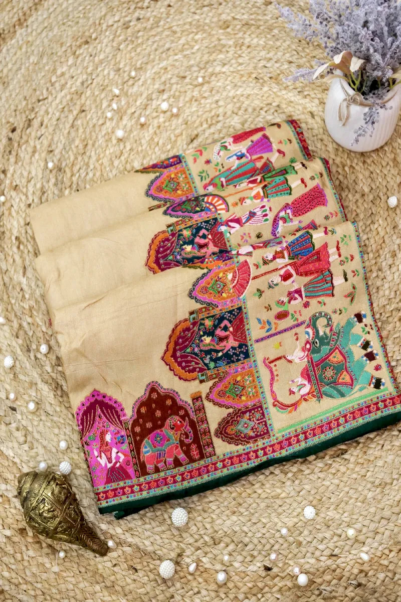 BIEGE COLOR CREPE SILK PASHMINA SAREE