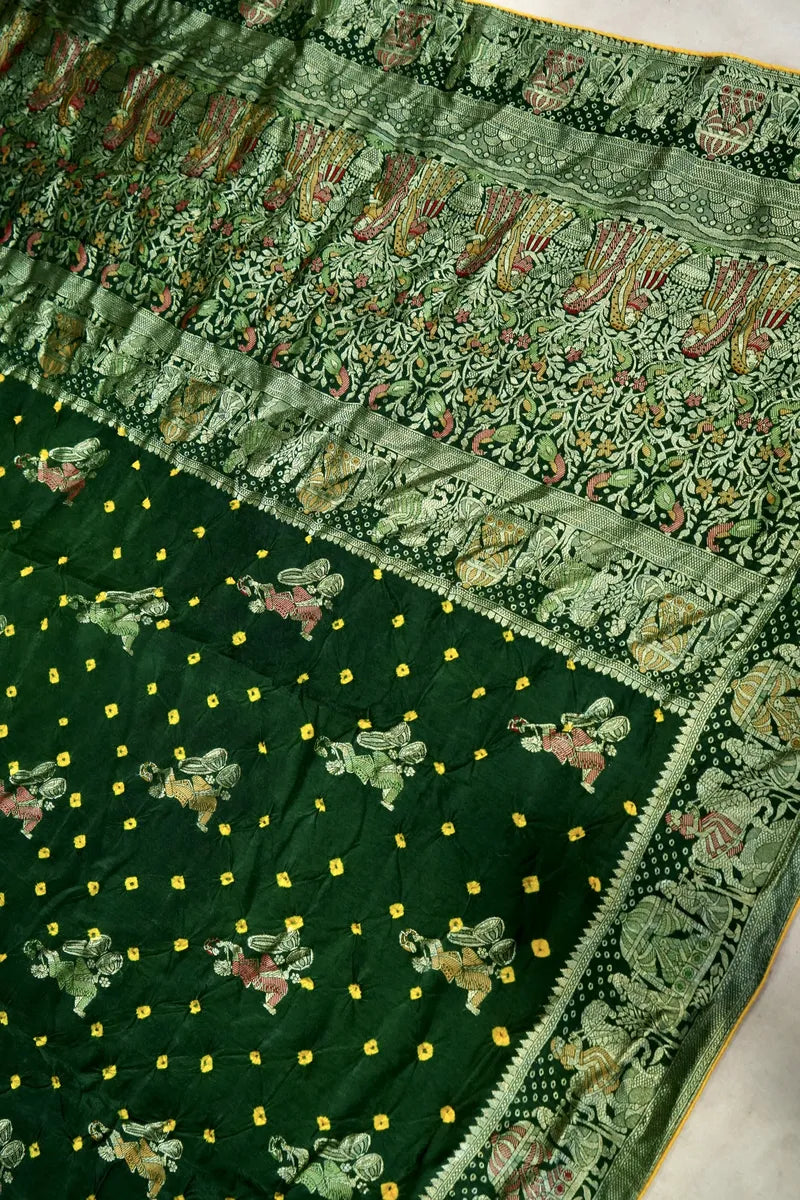 TEAL BLUE COLOR GAJJI SILK BANDHANI SAREE