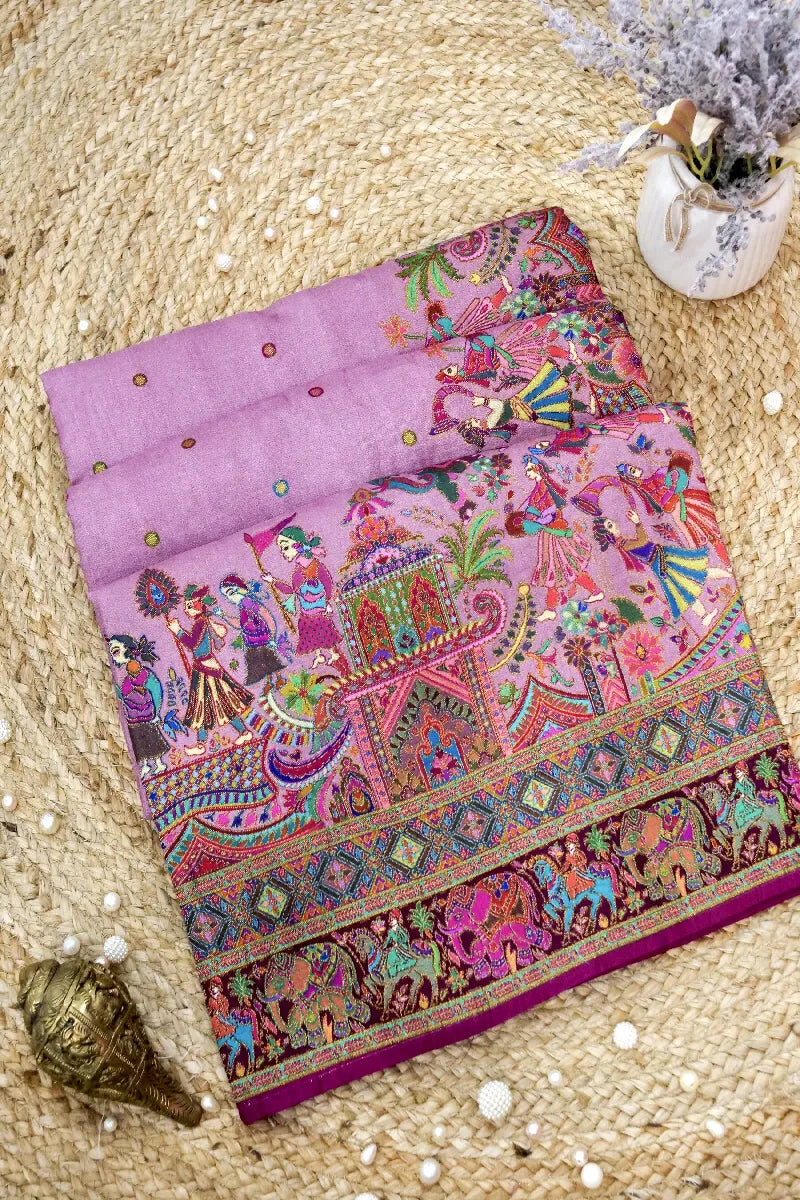 ONION PINK COLOR CREPE SILK PASHMINA SAREE
