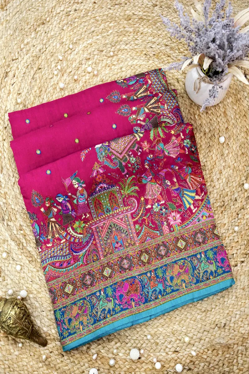 DARK PINK COLOR CREPE SILK PASHMINA SAREE