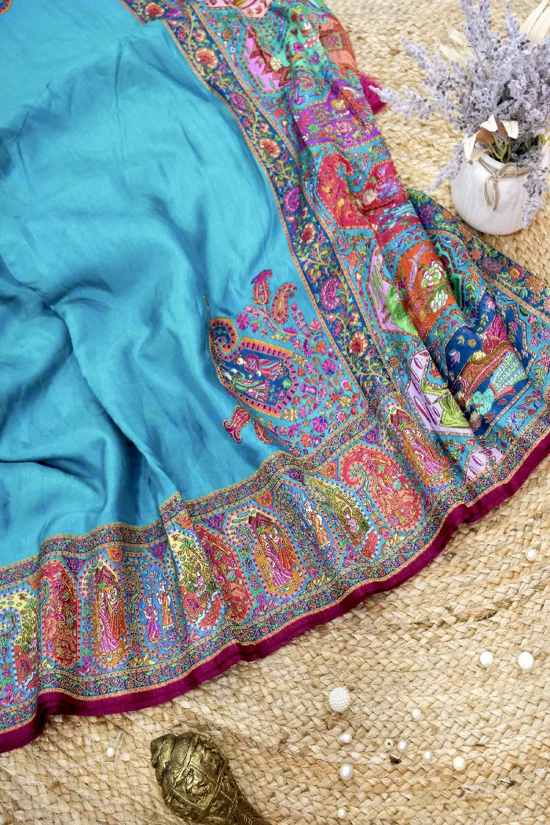 FIROZI COLOR CREPE SILK PASHMINA SAREE