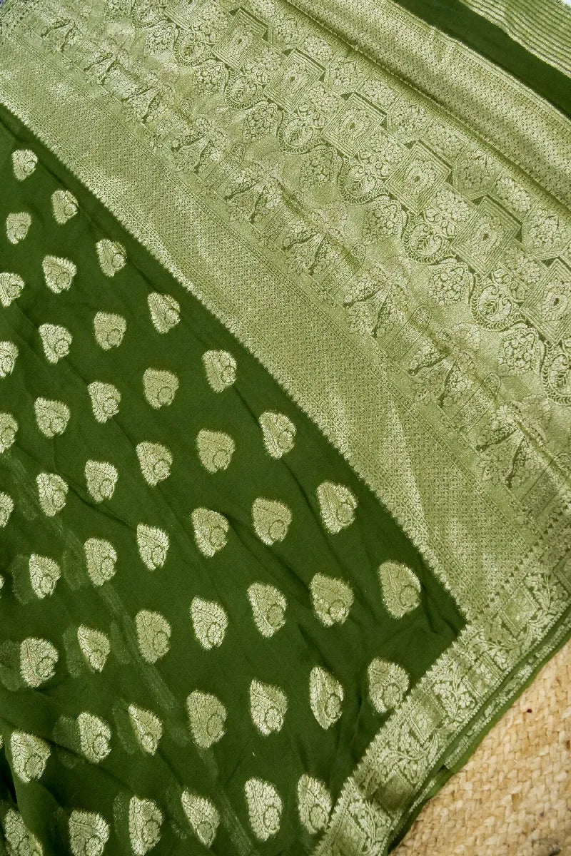 MEHENDI GREEN COLOR CHIFFON SAREE