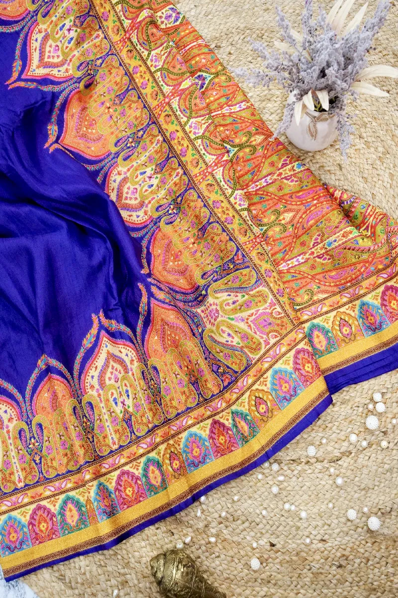 BLUE COLOR CREPE SILK PASHMINA SAREE