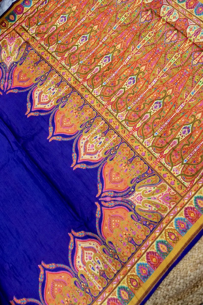 BLUE COLOR CREPE SILK PASHMINA SAREE