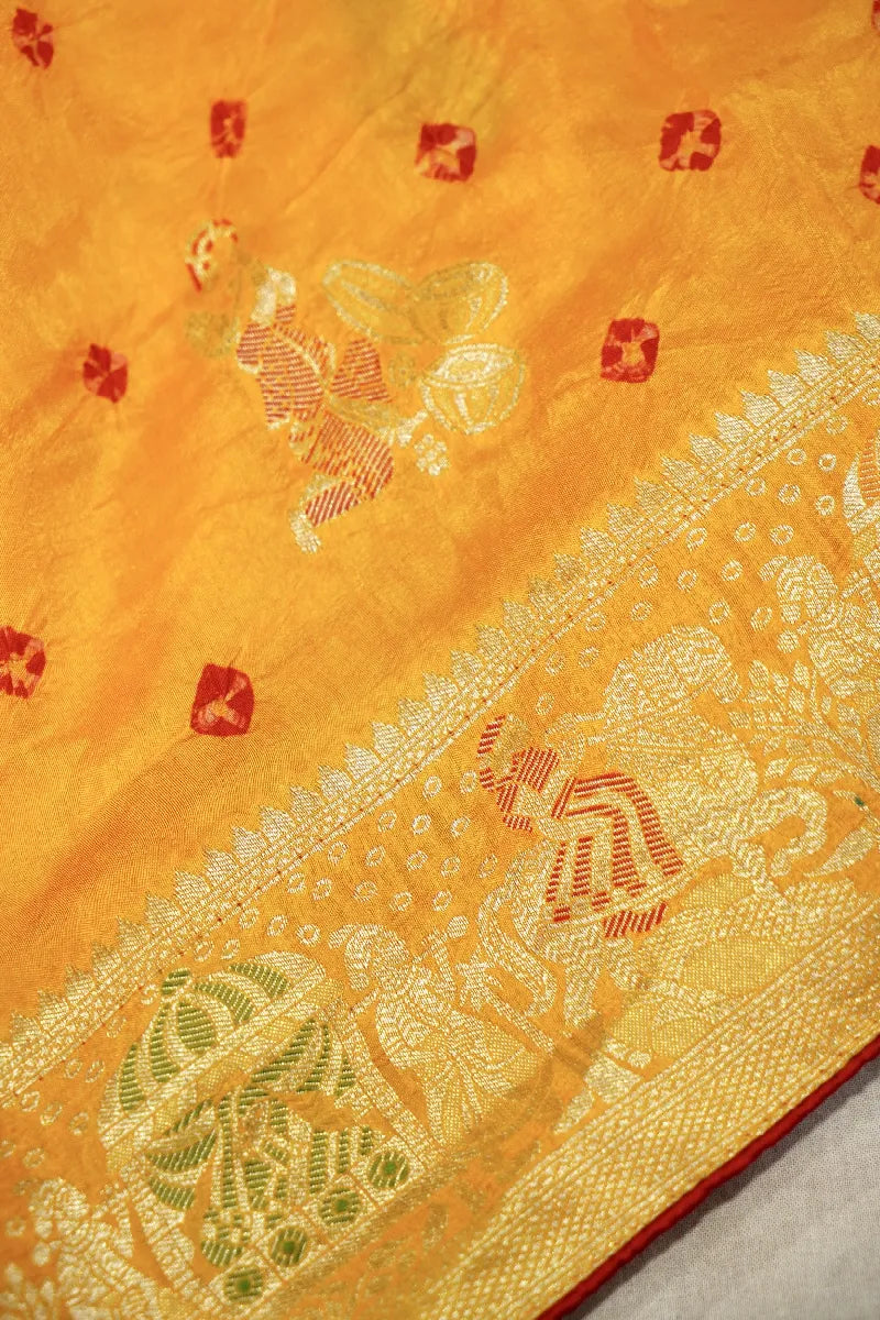 TEAL BLUE COLOR GAJJI SILK BANDHANI SAREE