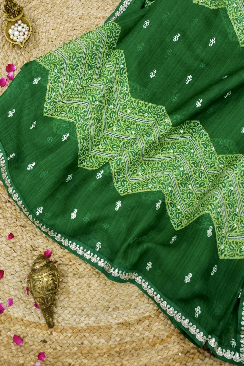 GREEN COLOR LAXMIPATI CHIFFON SAREE