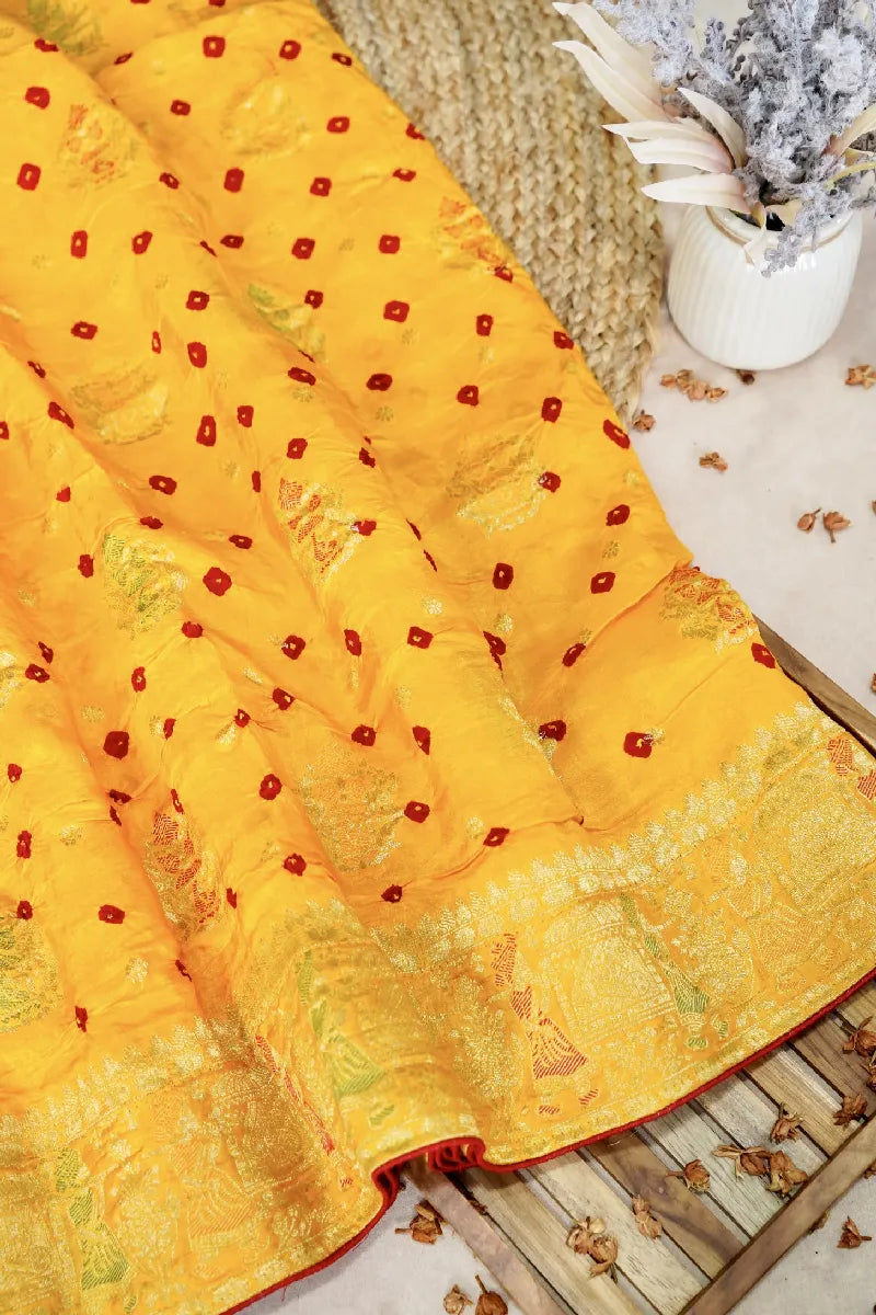 TEAL BLUE COLOR GAJJI SILK BANDHANI SAREE