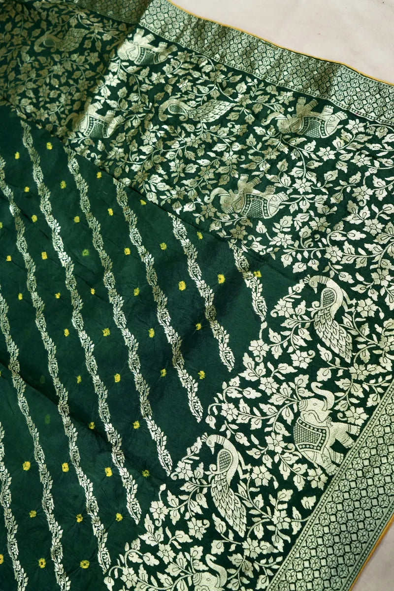 TEAL BLUE COLOR GAJJI SILK BANDHANI SAREE