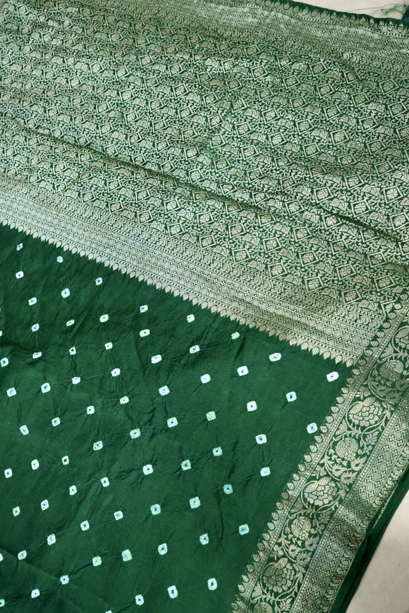 TEAL BLUE COLOR GAJJI SILK BANDHANI SAREE
