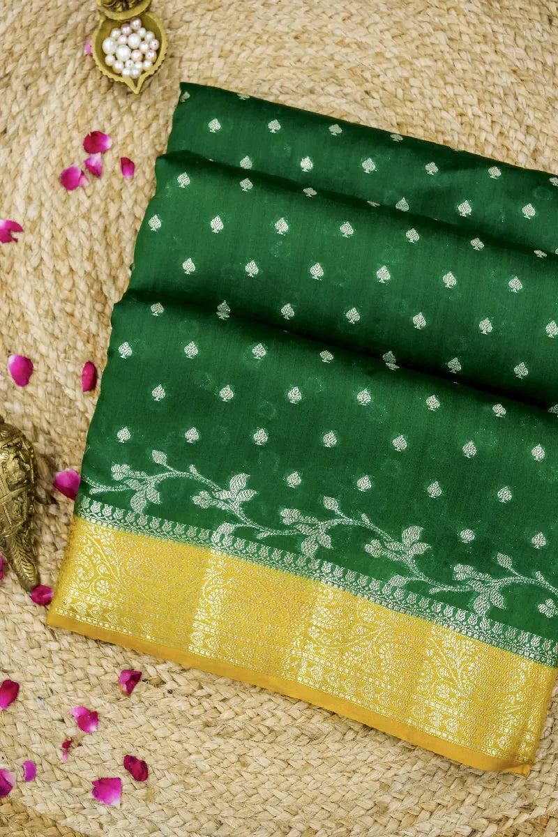 GREEN WITH YELLOW COLOR CHINIYA SILK SAREE