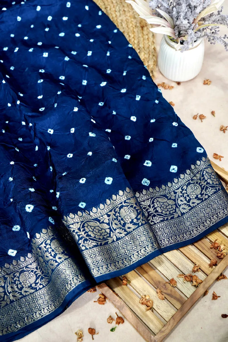 TEAL BLUE COLOR GAJJI SILK BANDHANI SAREE