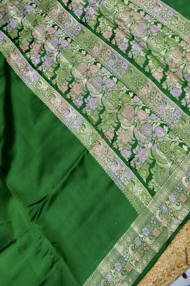 DARK GREEN COLOR PURE DUPIAN SILK SAREE