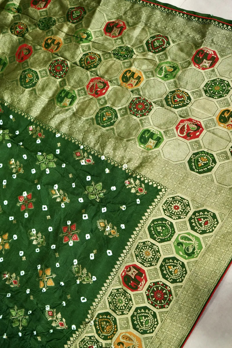 TEAL BLUE COLOR GAJJI SILK BANDHANI SAREE