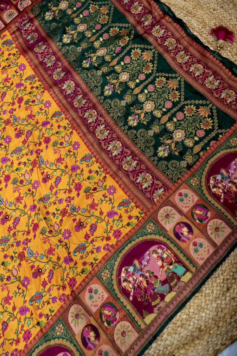 MUSTARD YELLOW COLOR CREPE SILK PASHMINA SAREE