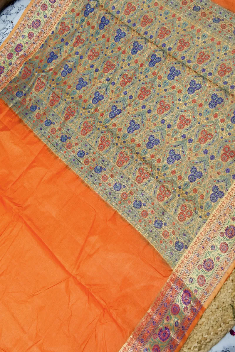 ORANGE COLOR BANARASI TUSSAR SILK SAREE