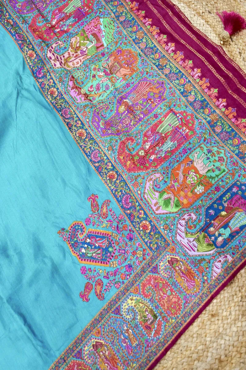 FIROZI COLOR CREPE SILK PASHMINA SAREE