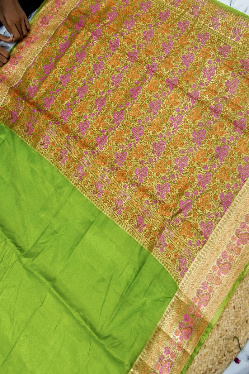 PISTA GREEN COLOR BANARASI TUSSAR SILK SAREE