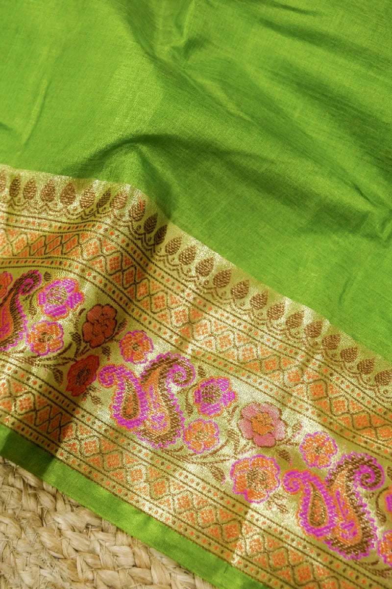 PISTA GREEN COLOR BANARASI TUSSAR SILK SAREE
