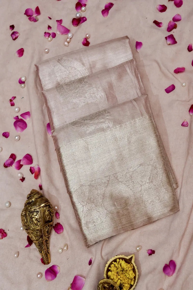 PURE HANDLOOM PEACH COLOR KANCHIPURAM SILK SAREE