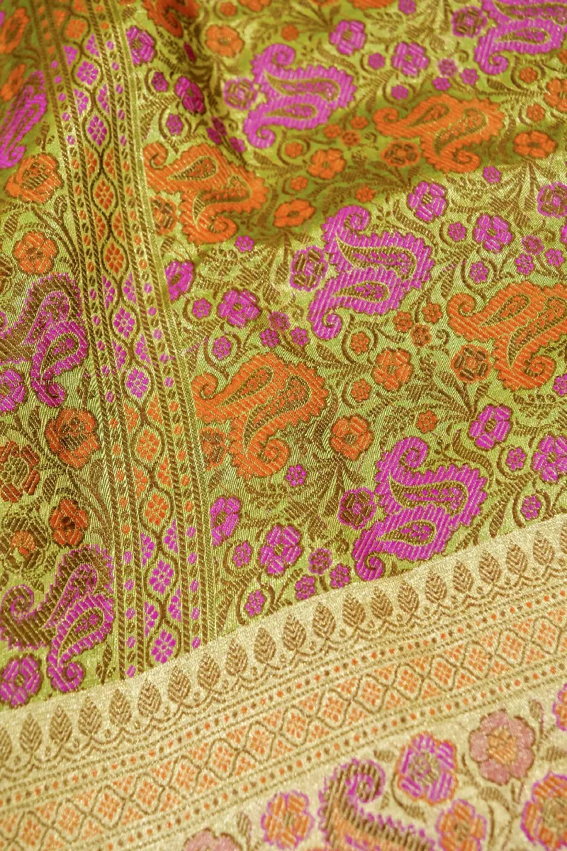 PISTA GREEN COLOR BANARASI TUSSAR SILK SAREE