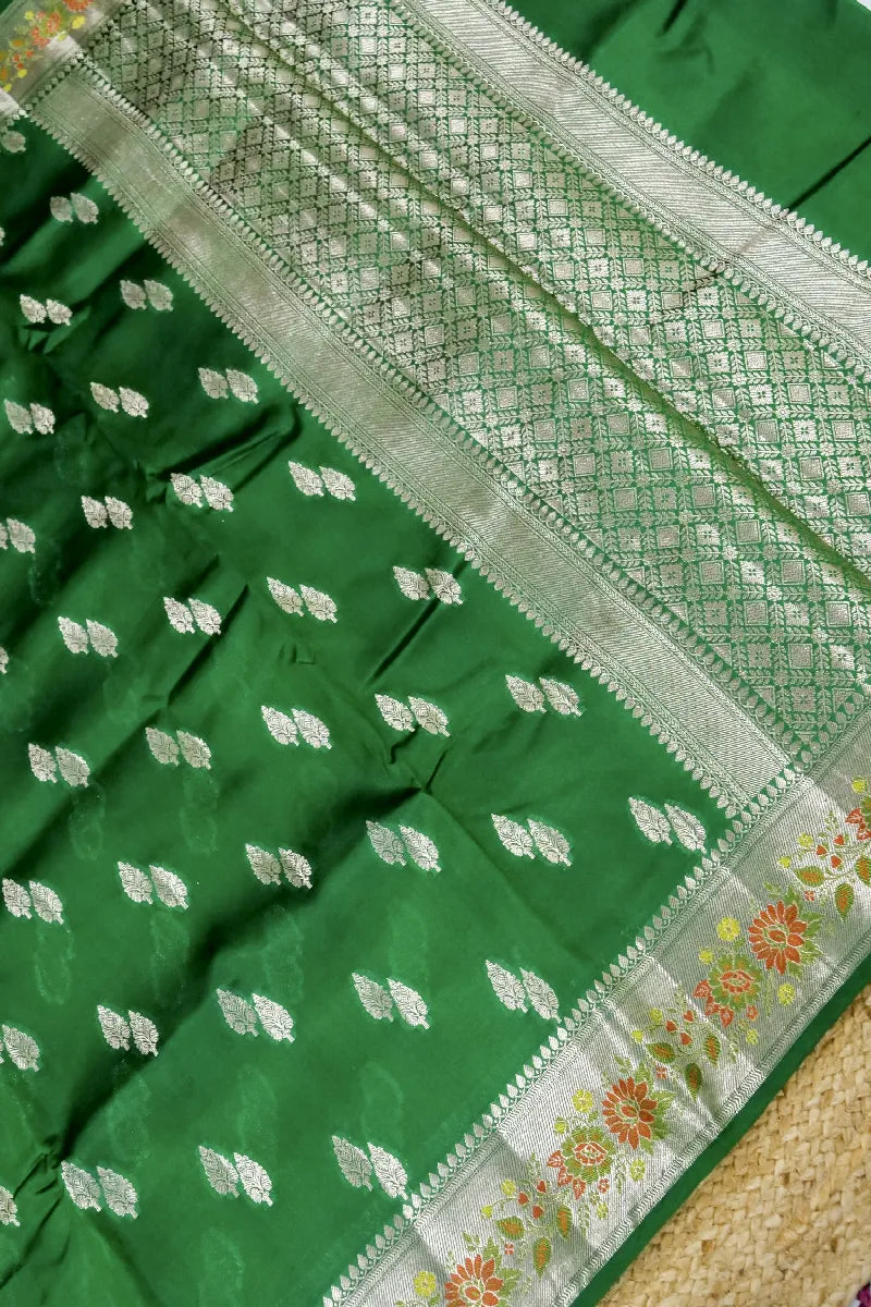 DARK GREEN COLOR PURE DUPIAN SILK SAREE