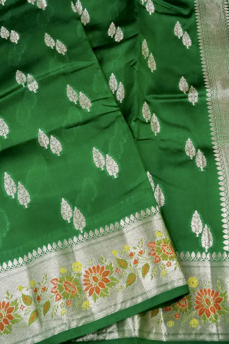 DARK GREEN COLOR PURE DUPIAN SILK SAREE