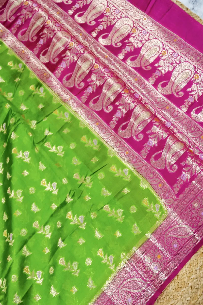 GREEN WITH PINK COLOR PURE DUPIAN SILK SAREE