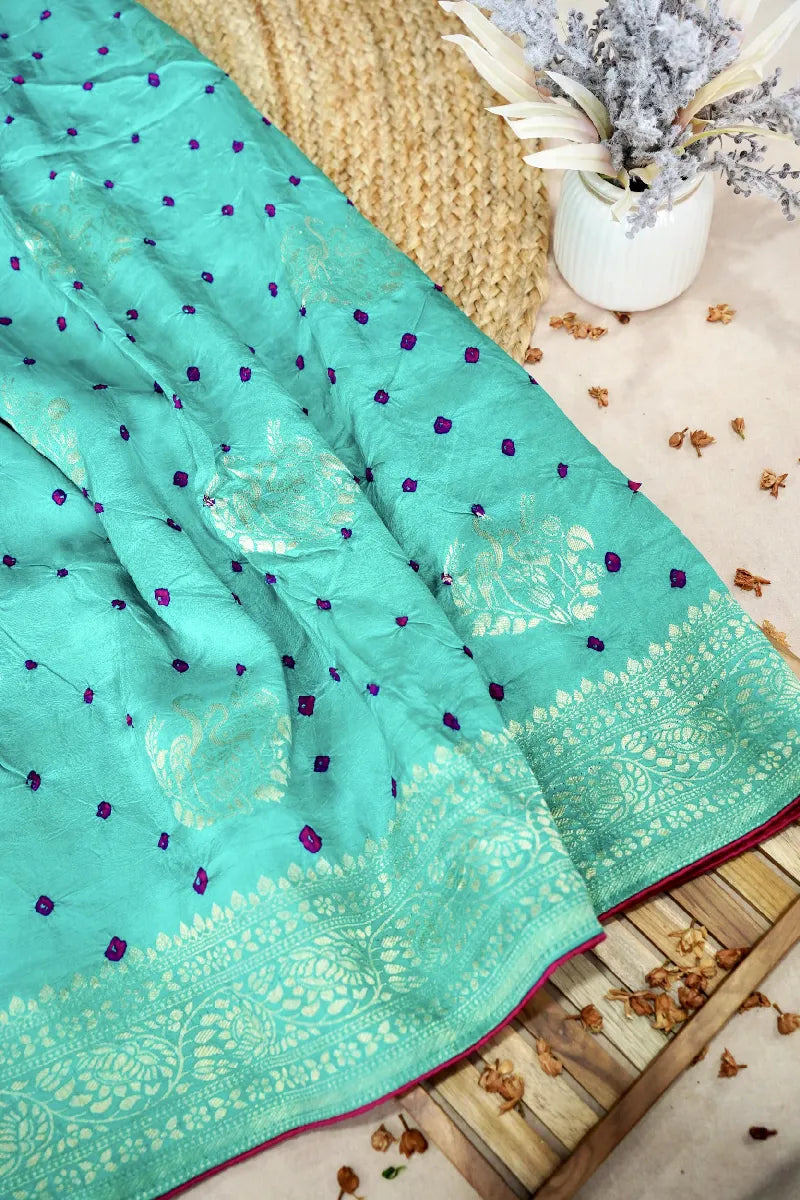 CEYAN COLOR GAJJI SILK BANDHANI SAREE