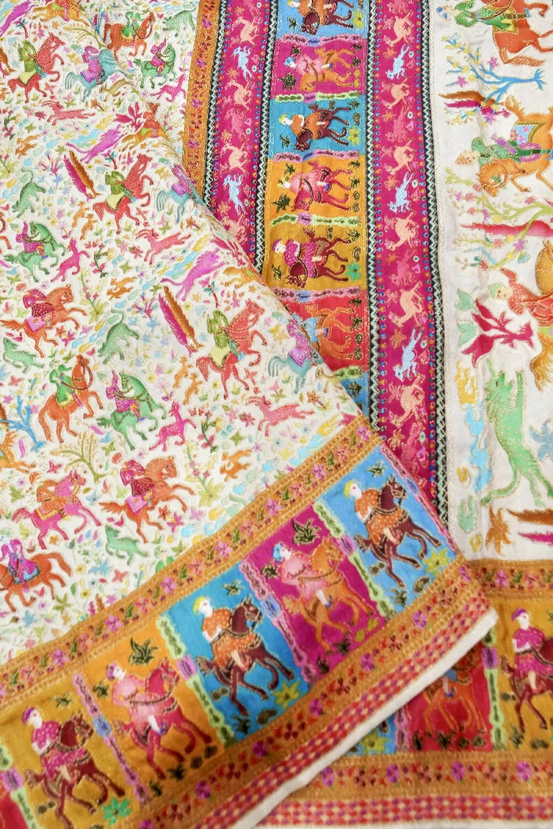 OFF WHITE COLOR CREPE SILK PASHMINA SAREE