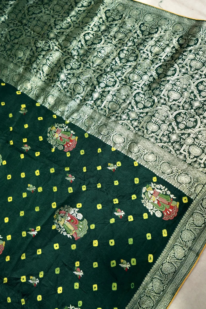 TEAL BLUE COLOR GAJJI SILK BANDHANI SAREE