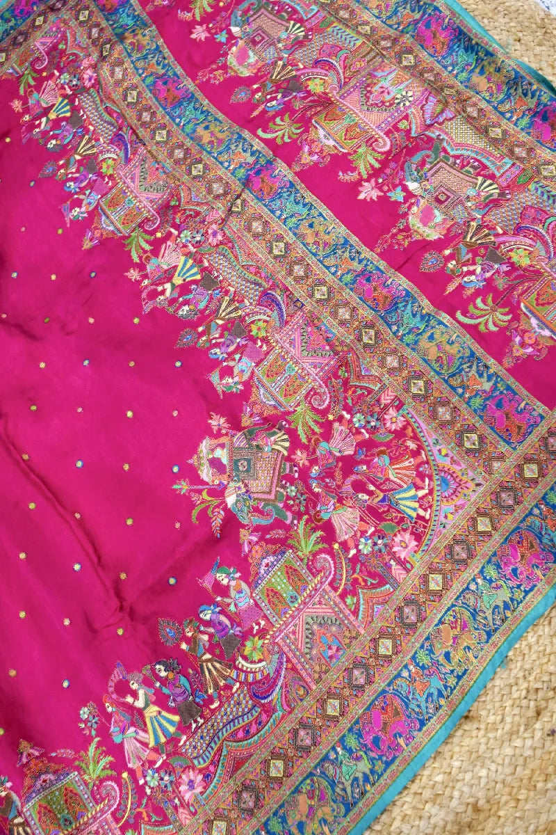 DARK PINK COLOR CREPE SILK PASHMINA SAREE
