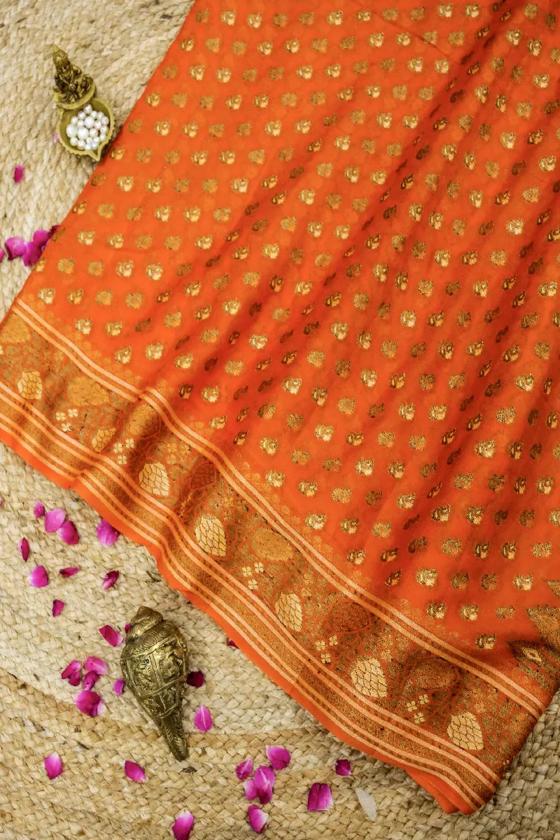 ORANGE COLOR KHADDI GEORGETTE SAREE