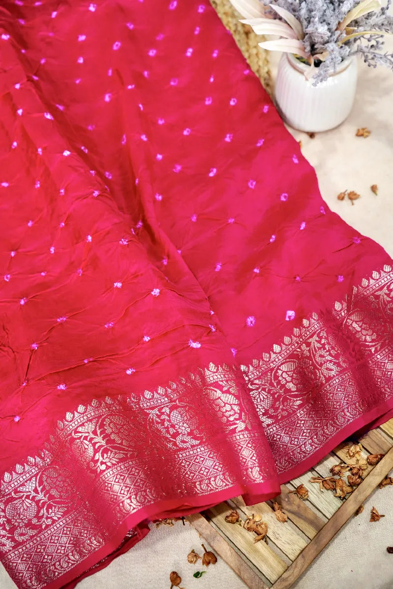 PINK COLOR GAJJI SILK BANDHANI SAREE
