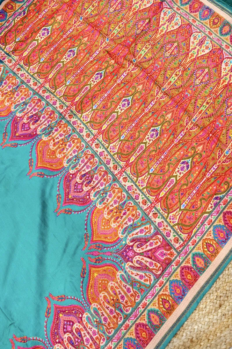 RAMA GREEN COLOR CREPE SILK PASHMINA SAREE