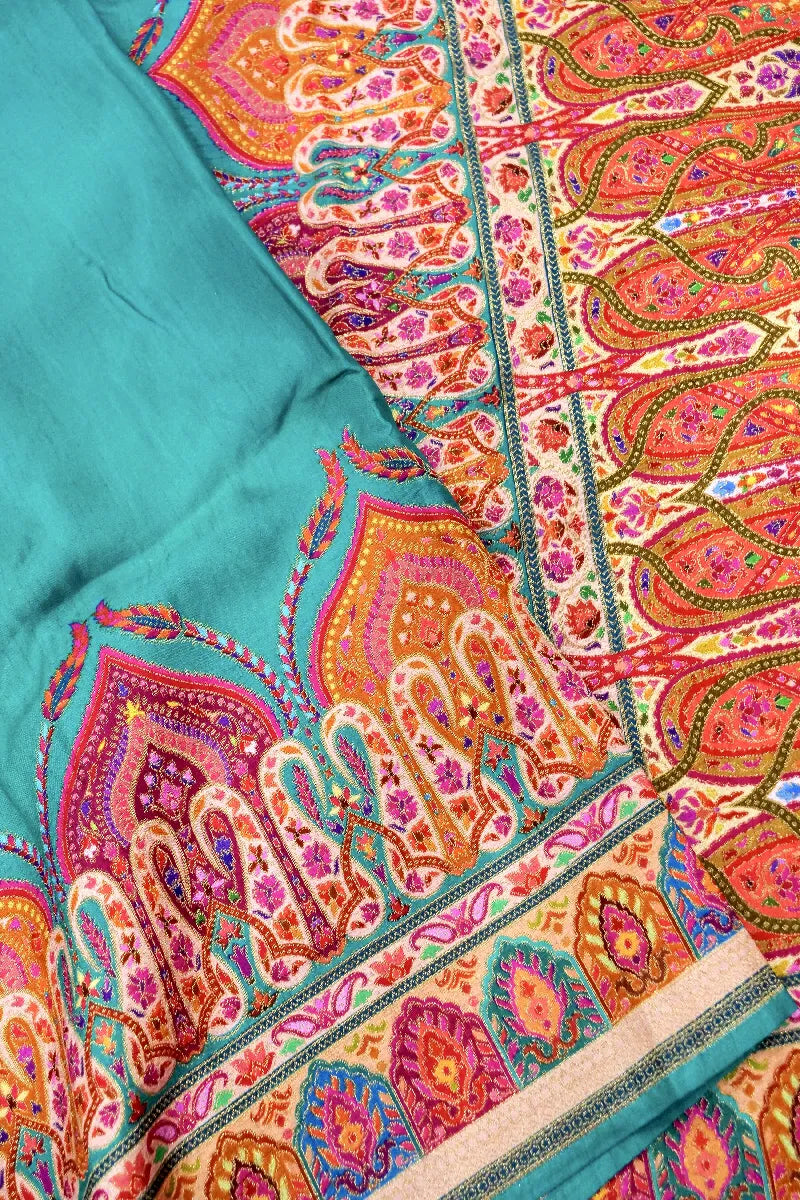 RAMA GREEN COLOR CREPE SILK PASHMINA SAREE