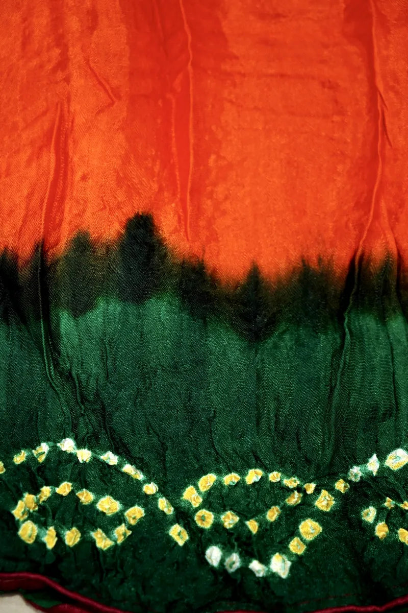 ORANGE WITH GREEN COLOR BANDHEJ SAREE