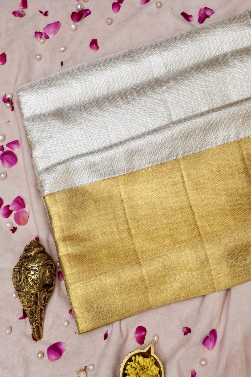 PURE HANDLOOM REAL ZARI SILVER  COLOR KANCHIPURAM SILK SAREE