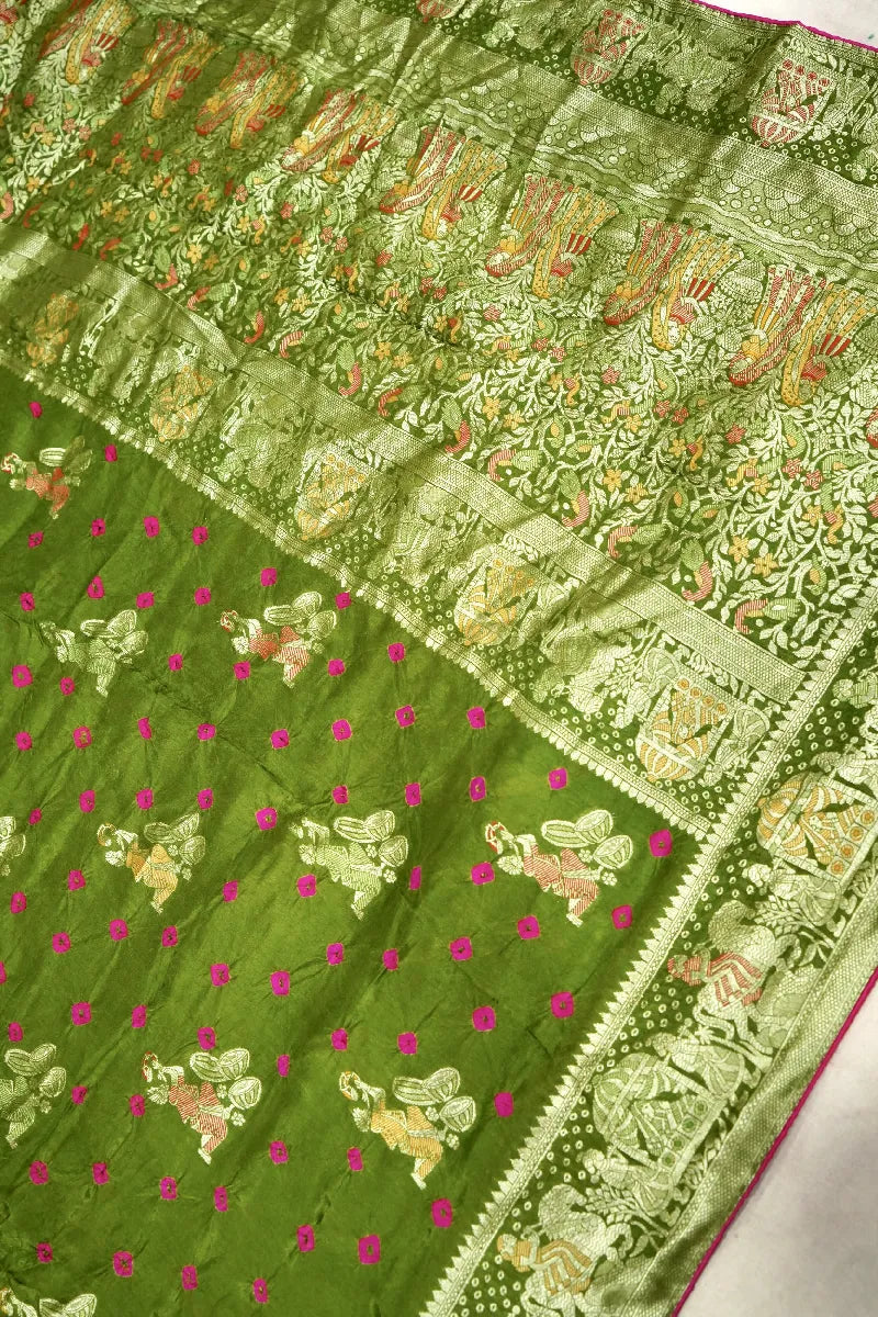 TEAL BLUE COLOR GAJJI SILK BANDHANI SAREE