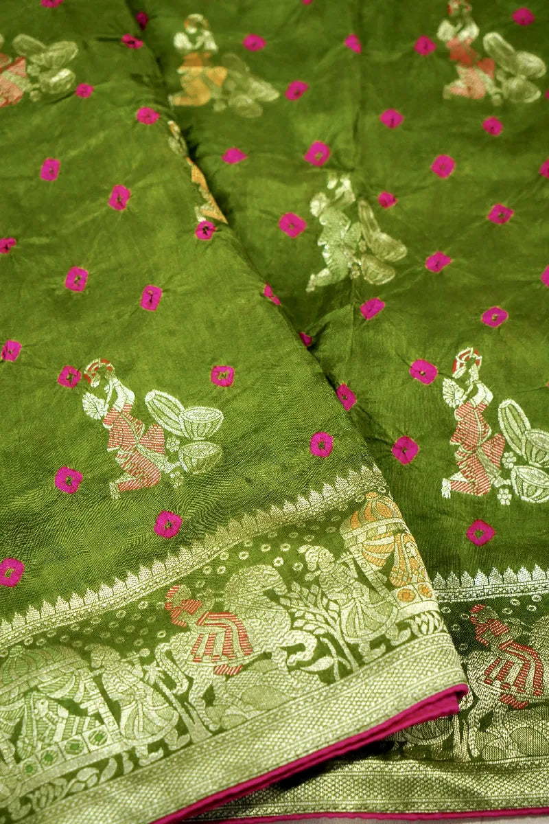 TEAL BLUE COLOR GAJJI SILK BANDHANI SAREE