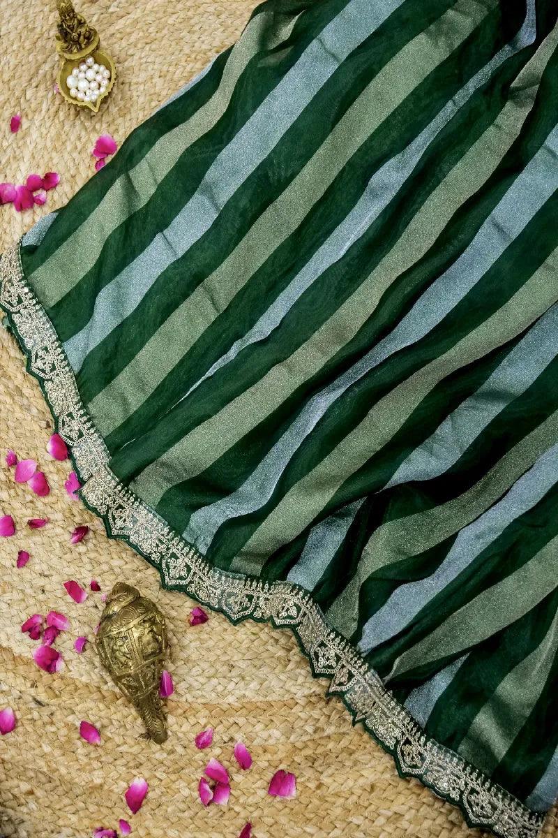 DARK GREEN COLOR ORAGANZA SAREE