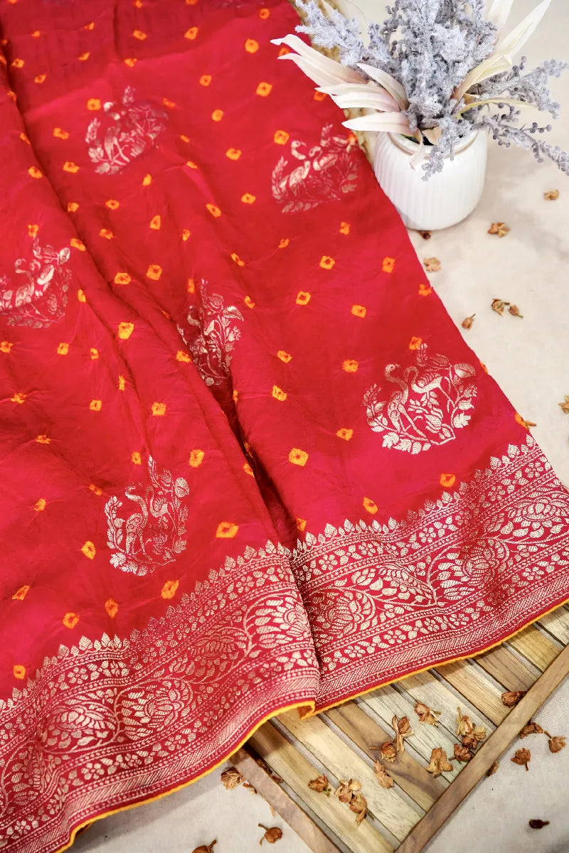 RED COLOR GAJJI SILK BANDHANI SAREE