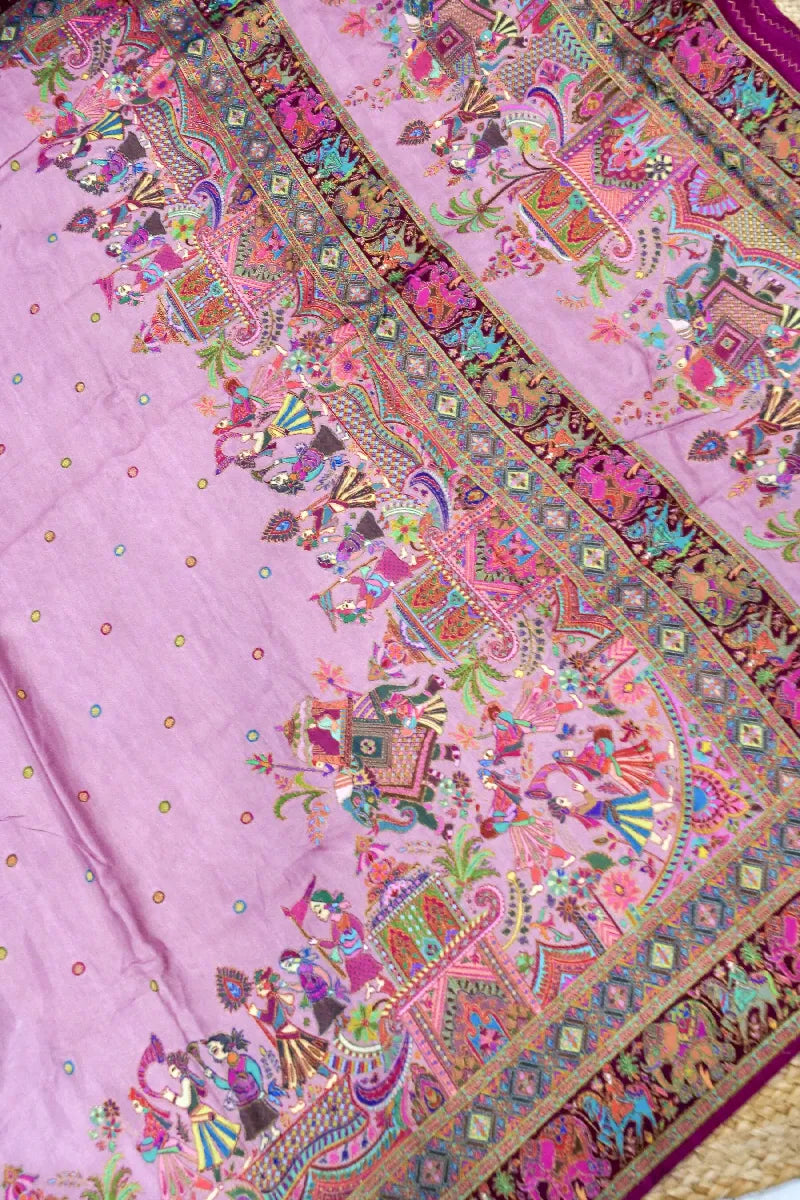 ONION PINK COLOR CREPE SILK PASHMINA SAREE