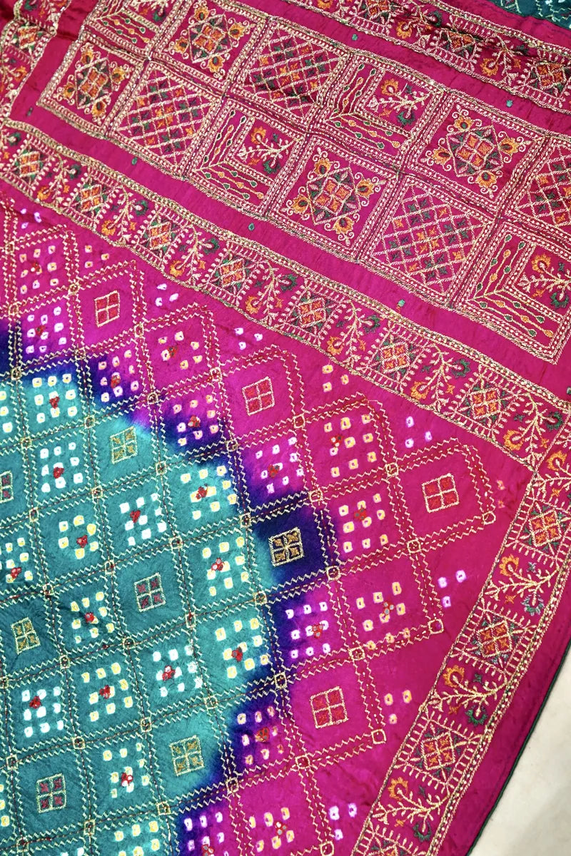 PINK WITH CYAN COLOR BANDHEJ SAREE