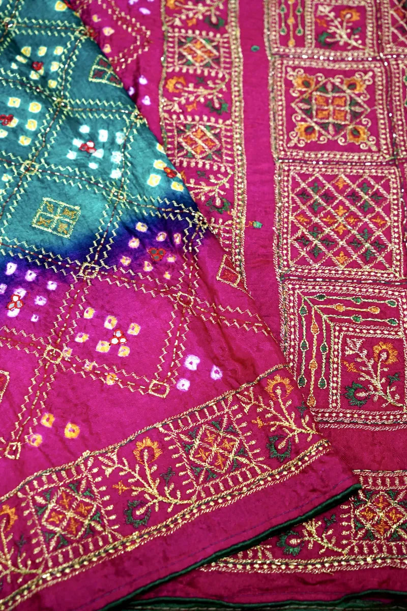 PINK WITH CYAN COLOR BANDHEJ SAREE