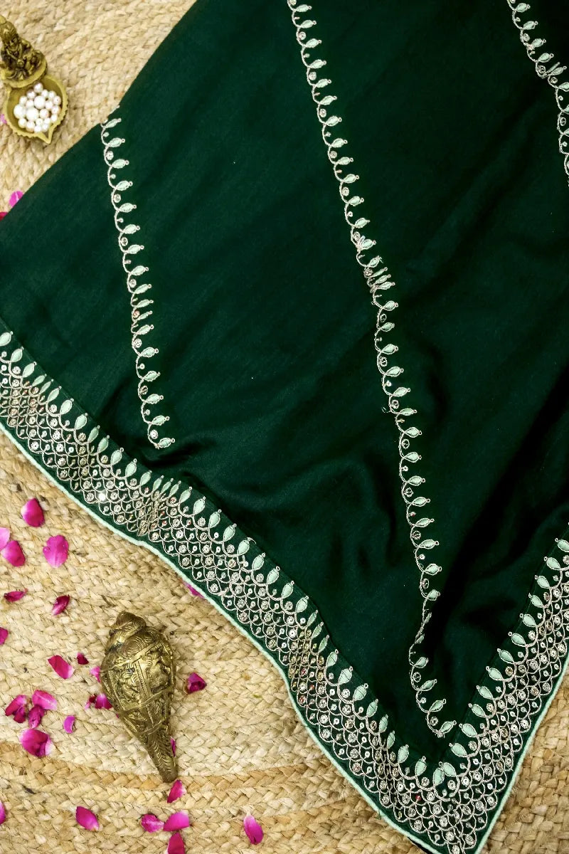 DARK GREEN COLOR RAW SILK SAREE