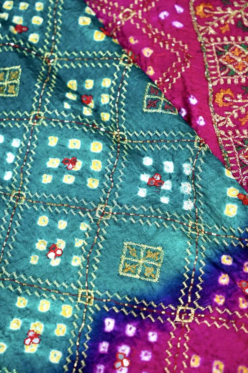 PINK WITH CYAN COLOR BANDHEJ SAREE